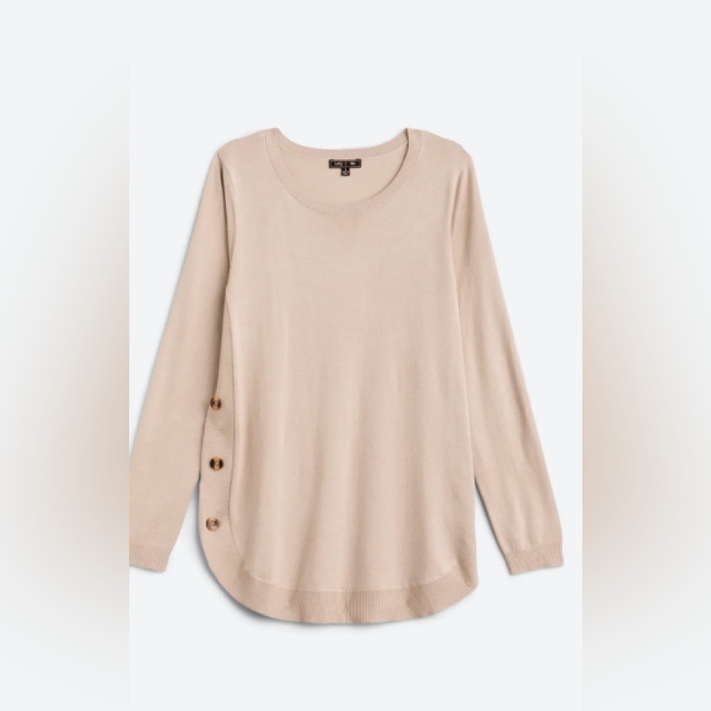 Lety & Me Side Button Detail Long Sleeve Sweater Beige SZ 1x